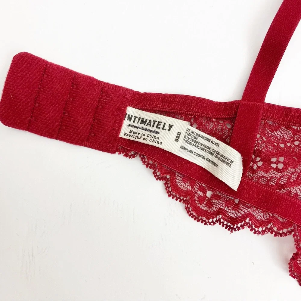 Intimately Free People Deep V Plunge Lace Underwire Bra: Crimson Red Burgundy